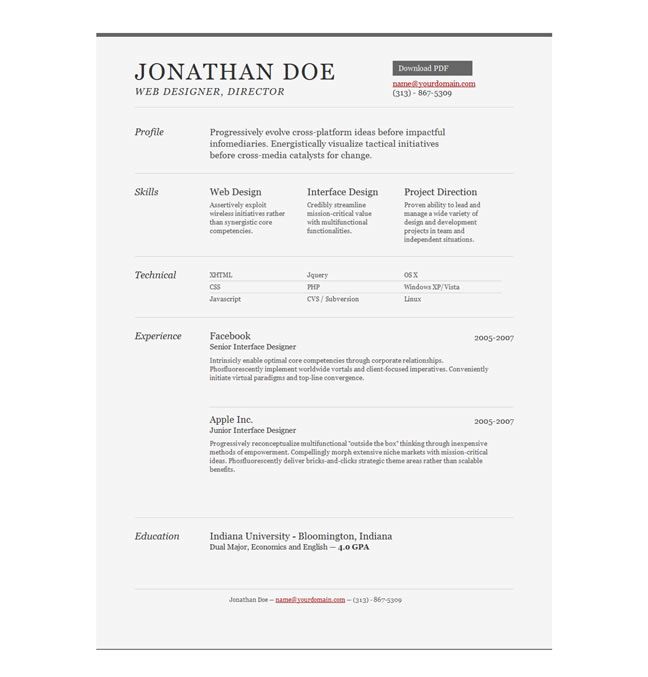 Resume template free download pdf